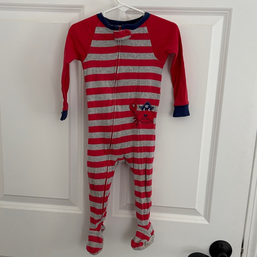 Carter's Red and Gray Striped Footie with Crab Design